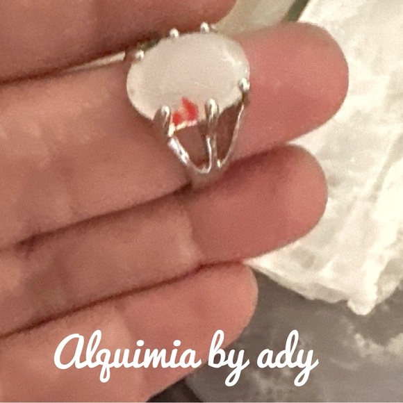 Silver and red crazy lace agate gem ring - Picture 2 of 3